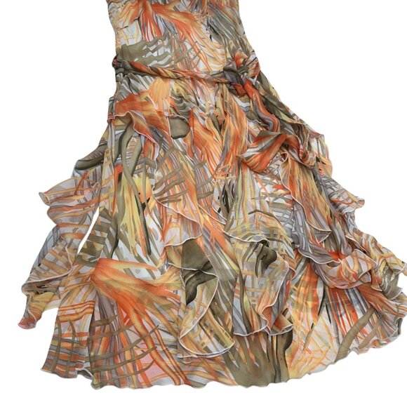 Signature By Robbie Bee Vtg Tropical Print Sleeveless Ruffle Midi Dress Size 12 - Picture 7 of 13